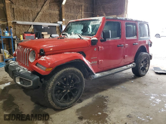 2021 Jeep Wrangler Unlimited Sahara z VIN 1C4JJXP64MW786392, wystawiony jako Copart lot #51800875 z przebiegiem 147 378 mil mil oraz Szkoda całkowita • Salvage title. Historia ofert i sprzedaży dostępna na DreamBid. Obrazek 1.