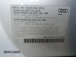 2016 Audi SQ5 Premium Plus with VIN WA1CCAFP1GA029598, listed as a Copart auction lot 52141154 with 76,256 mi miles. Bid and sale history available at carsss.com. Image 12.