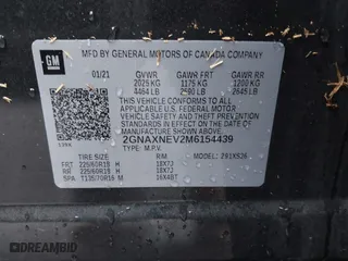 2021 Chevrolet Equinox Premier with VIN 2GNAXNEV2M6154439, listed as a IAAI auction lot 40876413 with 35,174 mi miles. Bid and sale history available at carsss.com. Image 9.