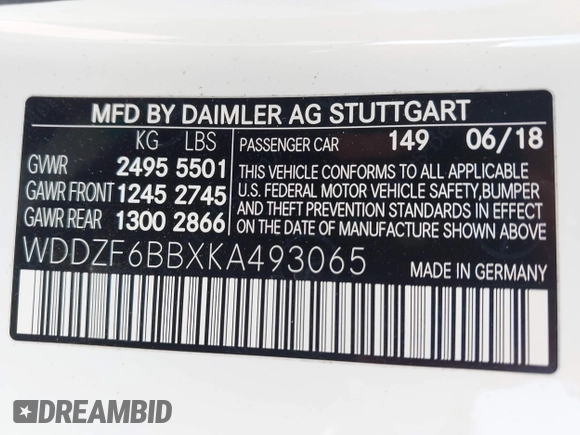 2019 Mercedes-Benz E 53 AMG with VIN WDDZF6BBXKA493065, listed as a IAAI auction lot 42519867 with 53,105 mi miles and . Bid and sale history available at DreamBid. Image 9.