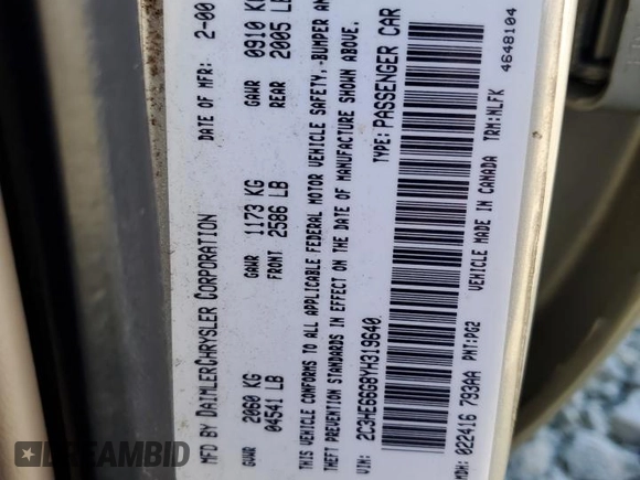 2000 Chrysler 300M M z VIN 2C3HE66G8YH319640, wystawiony jako Copart lot #88080175 z przebiegiem 231 689 mil mil oraz Szkoda całkowita • Salvage title. Historia ofert i sprzedaży dostępna na DreamBid. Obrazek 14.