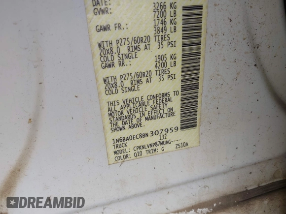 2011 Nissan Titan Pro-4X z VIN 1N6BA0EC8BN307959, wystawiony jako IAAI lot #41837097 z przebiegiem 160 672 mil mil oraz . Historia ofert i sprzedaży dostępna na DreamBid. Obrazek 9.