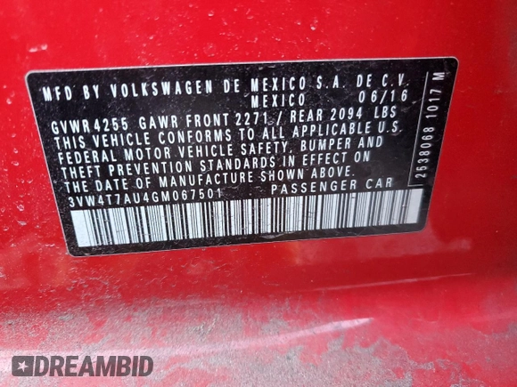 2016 Volkswagen Golf GTI SE with VIN 3VW4T7AU4GM067501, listed as a Copart auction lot 82313894 with 135,879 mi miles and Salvage Title. Bid and sale history available at carsss.com. Image 12.