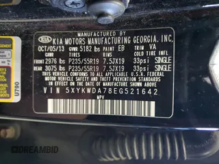 2014 Kia Sorento SX with VIN 5XYKWDA78EG521642, listed as a Copart auction lot 53733865 with 105,619 mi miles and Clean Title. Bid and sale history available at carsss.com. Image 13.