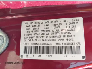 2006 Honda Accord LX with VIN 1HGCM66366A065736, listed as a IAAI auction lot 42157192 with Not provided miles and . Bid and sale history available at DreamBid. Image 9.