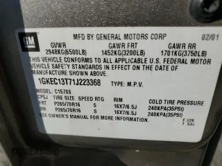 2001 GMC Yukon SLT z VIN 1GKEC13T71J223368, wystawiony jako Copart lot #86610954 z przebiegiem 414 811 mil mil oraz Szkoda całkowita • Salvage title. Historia ofert i sprzedaży dostępna na DreamBid. Obrazek 15.