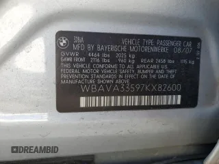 2007 BMW 3 Series 328i with VIN WBAVA33597KX82600, listed as a Copart auction lot 51384475 with 81,597 mi miles and Non Repairable. Bid and sale history available at carsss.com. Image 12.