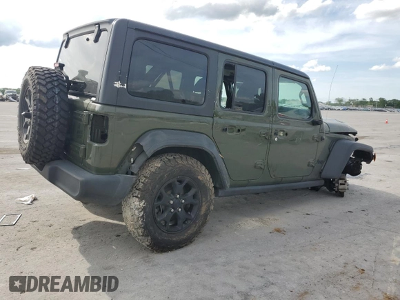 2021 Jeep Wrangler Unlimited Willys с VIN 1C4HJXDG9MW740262, выставлен на аукционе Copart как лот 54051745 с пробегом Не указан миль и Списание • Salvage title. История ставок и продаж доступна на DreamBid. Изображение 3.