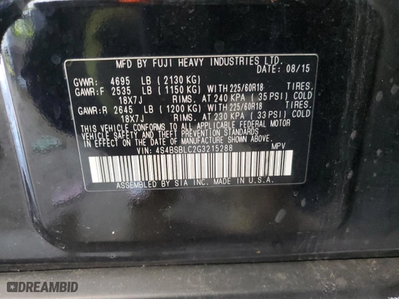 2016 Subaru Outback 2.5i Limited with VIN 4S4BSBLC2G3215288, listed as a Copart auction lot 88738505 with 212,596 mi miles and Non Repairable. Bid and sale history available at carsss.com. Image 13.