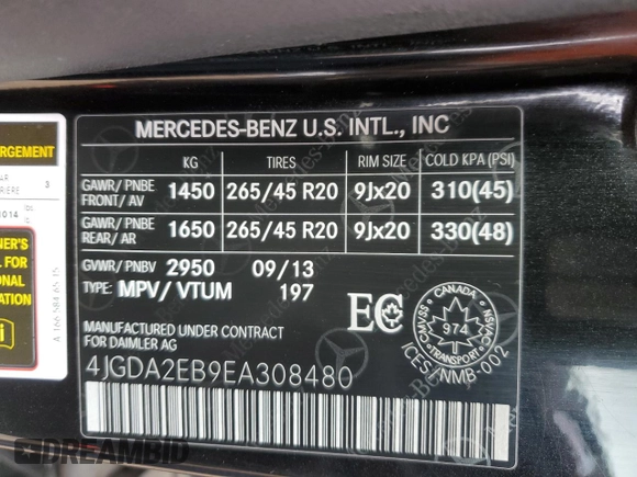 2014 Mercedes-Benz M 350 with VIN 4JGDA2EB9EA308480, listed as a Copart auction lot 49251015 with 126,542 mi miles and Salvage Title. Bid and sale history available at DreamBid. Image 14.