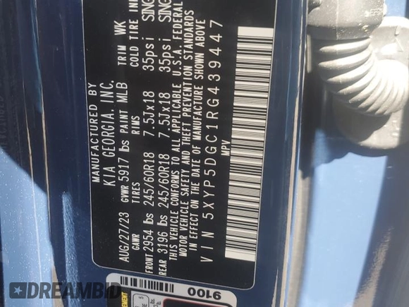 2024 Kia Telluride SX Prestige X-Line with VIN 5XYP5DGC1RG439447, listed as a Copart auction lot 52987835 with Not provided miles and Salvage title. Bid and sale history available at DreamBid. Image 13.