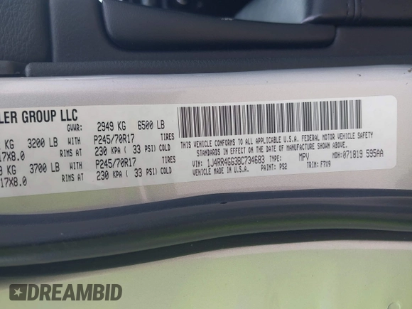 2011 Jeep Grand Cherokee Laredo with VIN 1J4RR4GG3BC734683, listed as a IAAI auction lot 42656716 with 151,220 mi miles and . Bid and sale history available at DreamBid. Image 9.