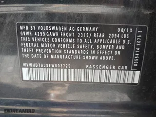 2014 Volkswagen GTI Driver's Edition with VIN WVWHD7AJ8EW003725, listed as a IAAI auction lot 41772639 with 131,500 mi miles. Bid and sale history available at carsss.com. Image 9.