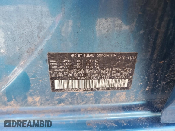 2019 Subaru Impreza Premium with VIN 4S3GKAD61K3612495, listed as a Copart auction lot 45700535 with 67,704 mi miles and Salvage title. Bid and sale history available at DreamBid. Image 12.