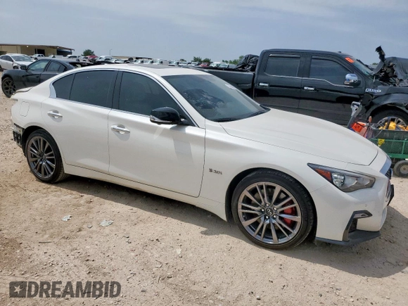 2020 Infiniti Q50 Red Sport 400 with VIN JN1FV7AR1LM660114, listed as a Copart auction lot 55658965 with 28,318 mi miles and Salvage title. Bid and sale history available at DreamBid. Image 4.