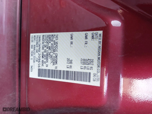2016 Nissan Altima 2.5 SL with VIN 1N4AL3APXGC209656, listed as a IAAI auction lot 41017105 with 145,040 mi miles. Bid and sale history available at carsss.com. Image 9.