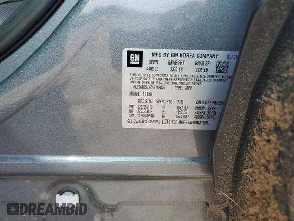 2021 Chevrolet TrailBlazer RS with VIN KL79MUSL6MB163057, listed as a Copart auction lot 68440654 with 43,448 mi miles and Salvage Title. Bid and sale history available at DreamBid. Image 15.