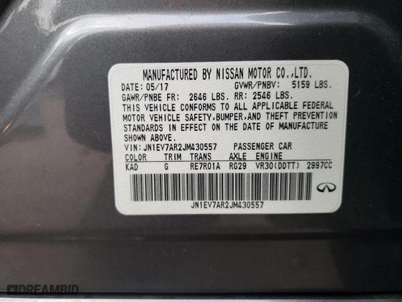 2018 Infiniti Q50 3.0t SPORT with VIN JN1EV7AR2JM430557, listed as a Copart auction lot 82820554 with NaN miles and Salvage Title. Bid and sale history available at carsss.com. Image 14.