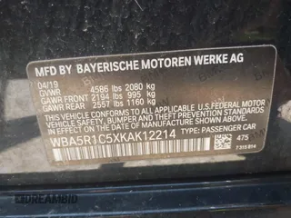 2019 BMW 3 Series 330i z VIN WBA5R1C5XKAK12214, wystawiony jako IAAI lot #42600090 z przebiegiem Nie podano mil oraz . Historia ofert i sprzedaży dostępna na DreamBid. Obrazek 9.