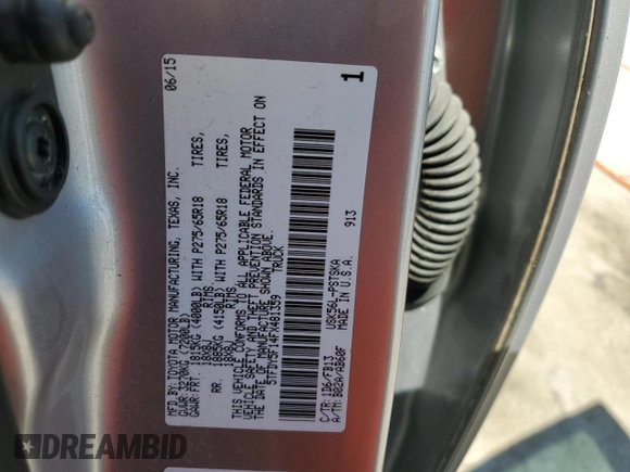 2015 Toyota Tundra 4WD Truck SR5 with VIN 5TFDY5F14FX481359, listed as a Copart auction lot 48562245 with 168,901 mi miles and Salvage Title. Bid and sale history available at carsss.com. Image 14.