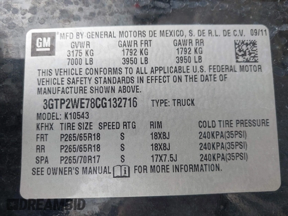 2012 GMC Sierra 1500 SLT with VIN 3GTP2WE78CG132716, listed as a IAAI auction lot 41658637 with 195,074 mi miles and . Bid and sale history available at DreamBid. Image 9.