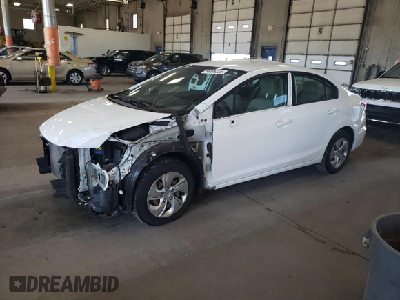 2013 Honda Civic LX with VIN 19XFB2F52DE097346, listed as a Copart auction lot 55396225 with 104,704 mi miles and Salvage Title. Bid and sale history available at DreamBid. Image 1.