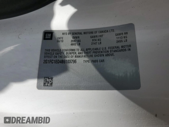 2011 Chevrolet Camaro 2LT with VIN 2G1FC1ED4B9103796, listed as a Copart auction lot 58088565 with 125,916 mi miles and Salvage title. Bid and sale history available at DreamBid. Image 12.