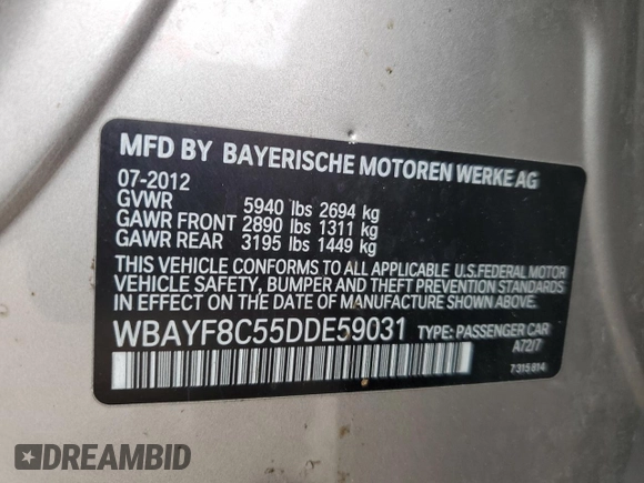 2013 BMW 7 Series 750Li xDrive with VIN WBAYF8C55DDE59031, listed as a Copart auction lot 52822935 with 152,284 mi miles and Clean Title. Bid and sale history available at carsss.com. Image 12.