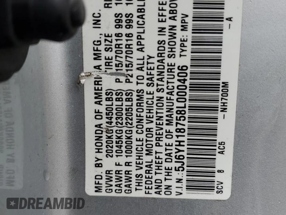 2008 Honda Element EX with VIN 5J6YH18758L000406, listed as a Copart auction lot 52365135 with 193,725 mi miles and Salvage Title. Bid and sale history available at DreamBid. Image 13.
