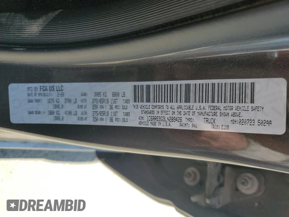 2020 Ram 1500 Big Horn с VIN 1C6RREBG3LN289426, выставлен на аукционе Copart как лот 65941954 с пробегом 49 561 миль миль и Списание • Salvage title. История ставок и продаж доступна на DreamBid. Изображение 13.