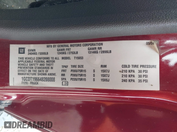 2004 Chevrolet Colorado LS Z71 with VIN 1GCDT196648208008, listed as a IAAI auction lot 41378024 with 235,799 mi miles. Bid and sale history available at carsss.com. Image 9.