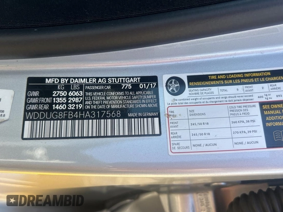 2017 Mercedes-Benz S 550 with VIN WDDUG8FB4HA317568, listed as a Copart auction lot 54989555 with 43,309 mi miles and Salvage Title. Bid and sale history available at carsss.com. Image 10.