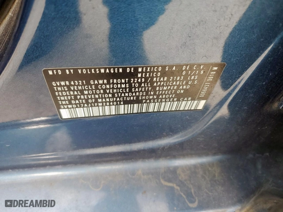 2015 Volkswagen Jetta Sedan 1.8T SE with VIN 3VWD17AJ1FM284014, listed as a Copart auction lot 50071585 with 102,276 mi miles and Salvage Title. Bid and sale history available at carsss.com. Image 12.