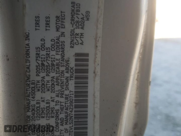 2004 Toyota Tacoma z VIN 5TEVL52N74Z390717, wystawiony jako Copart lot #45209015 z przebiegiem 187 005 mil mil oraz Szkoda całkowita • Salvage title. Historia ofert i sprzedaży dostępna na DreamBid. Obrazek 12.