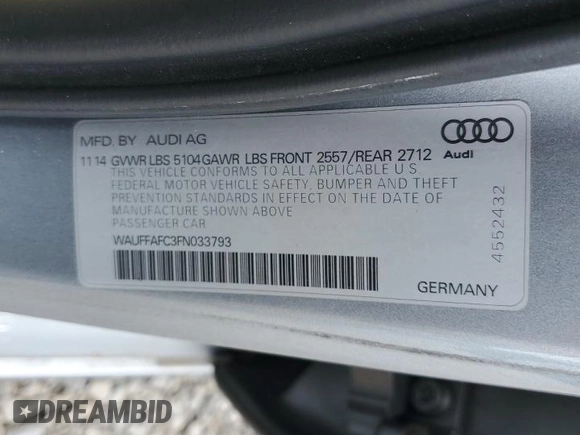 2015 Audi A6 Premium z VIN WAUFFAFC3FN033793, wystawiony jako Copart lot #59886835 z przebiegiem 127 361 mil mil oraz Czysty tytuł • Clean title. Historia ofert i sprzedaży dostępna na DreamBid. Obrazek 12.