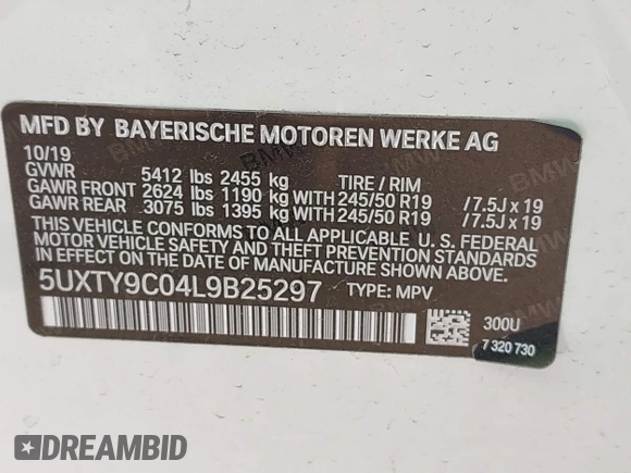 2020 BMW X3 M40i with VIN 5UXTY9C04L9B25297, listed as a IAAI auction lot 41705393 with 82,754 mi miles and . Bid and sale history available at DreamBid. Image 9.
