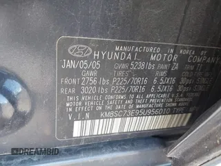 2005 Hyundai Santa Fe GLS with VIN KM8SC73E95U956010, listed as a IAAI auction lot 42134272 with 190,895 mi miles. Bid and sale history available at carsss.com. Image 9.