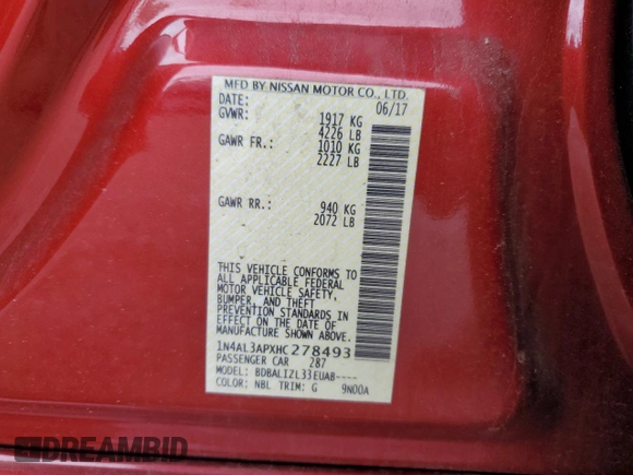 2017 Nissan Altima SV z VIN 1N4AL3APXHC278493, wystawiony jako Copart lot #57983045 z przebiegiem 48 350 mil mil oraz Szkoda całkowita • Salvage title. Historia ofert i sprzedaży dostępna na DreamBid. Obrazek 12.