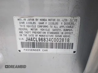 2004 Acura TSX with VIN JH4CL96834C002818, listed as a IAAI auction lot 42258429 with 265,739 mi miles and . Bid and sale history available at DreamBid. Image 9.