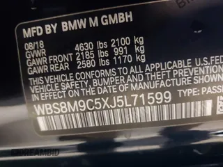 2018 BMW M3 with VIN WBS8M9C5XJ5L71599, listed as a IAAI auction lot 41932825 with 53,730 mi miles. Bid and sale history available at carsss.com. Image 9.