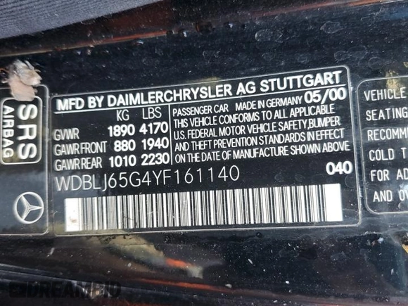 2000 Mercedes-Benz CLK 320/430 with VIN WDBLJ65G4YF161140, listed as a Copart auction lot 78871194 with Not Provided miles and Salvage Title. Bid and sale history available at DreamBid. Image 12.