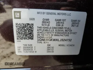 2020 Chevrolet Traverse LT Cloth with VIN 1GNERGKWXLJ324732, listed as a Copart auction lot 61791255 with 49,524 mi miles and Salvage title. Bid and sale history available at DreamBid. Image 13.