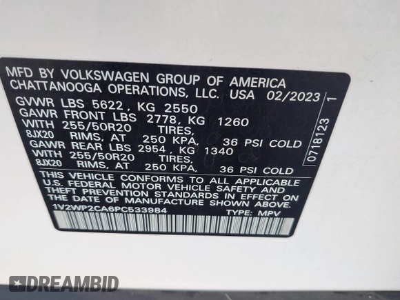 2023 Volkswagen Atlas SE z VIN 1V2WP2CA6PC533984, wystawiony jako IAAI lot #41021512 z przebiegiem 26 993 mil mil oraz . Historia ofert i sprzedaży dostępna na DreamBid. Obrazek 9.