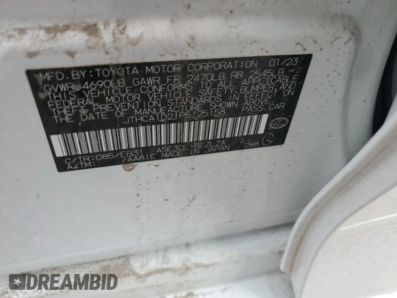 2023 Lexus IS 300 z VIN JTHCA1D21P5125158, wystawiony jako Copart lot #81496734 z przebiegiem Nie podano mil oraz Szkoda całkowita • Salvage title. Historia ofert i sprzedaży dostępna na DreamBid. Obrazek 12.