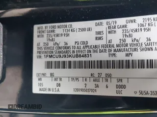 2019 Ford Escape Titanium with VIN 1FMCU9J93KUB84831, listed as a IAAI auction lot 41514146 with 105,072 mi miles. Bid and sale history available at carsss.com. Image 9.