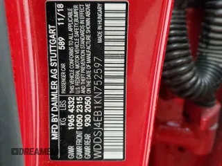 2019 Mercedes-Benz CLA 250 with VIN WDDSJ4EB1KN752597, listed as a Copart auction lot 48727934 with 59,646 mi miles and . Bid and sale history available at DreamBid. Image 13.