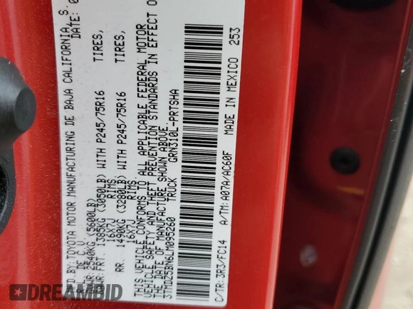 2020 Toyota Tacoma SR5 with VIN 3TMDZ5BN6LM095260, listed as a Copart auction lot 51688925 with 62,933 mi miles and Salvage title. Bid and sale history available at DreamBid. Image 13.
