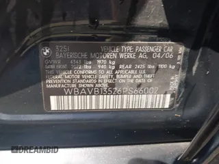 2006 BMW 3 Series 325i with VIN WBAVB13526PS66002, listed as a IAAI auction lot 42628239 with Not provided miles and . Bid and sale history available at DreamBid. Image 9.