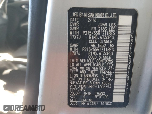 2016 Nissan Juke S z VIN JN8AF5MR3GT608794, wystawiony jako Copart lot #53975335 z przebiegiem 103 323 mil mil oraz Czysty tytuł • Clean title. Historia ofert i sprzedaży dostępna na DreamBid. Obrazek 13.