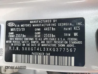 2019 Kia Optima LX with VIN 5XXGT4L3XKG377567, listed as a Copart auction lot 57520175 with 159,307 mi miles and Salvage title. Bid and sale history available at DreamBid. Image 13.